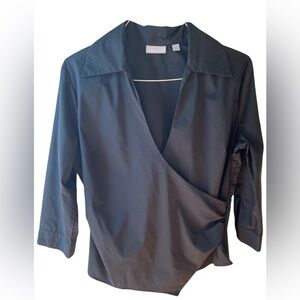 Beautiful Like New, NEW YORK & COMPANY Black Collared V-Neck CrissCross Blouse